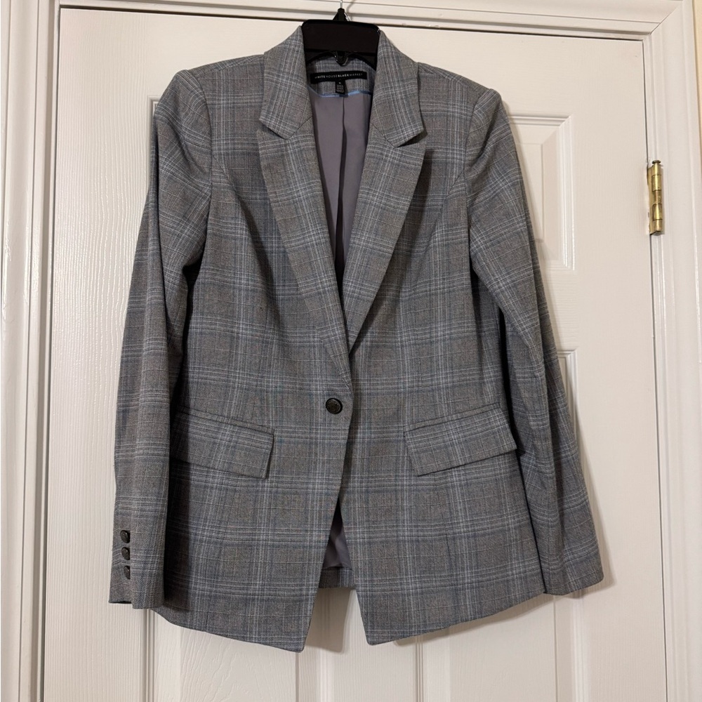 White House Black Market Gray & Blue Checkered Blazer